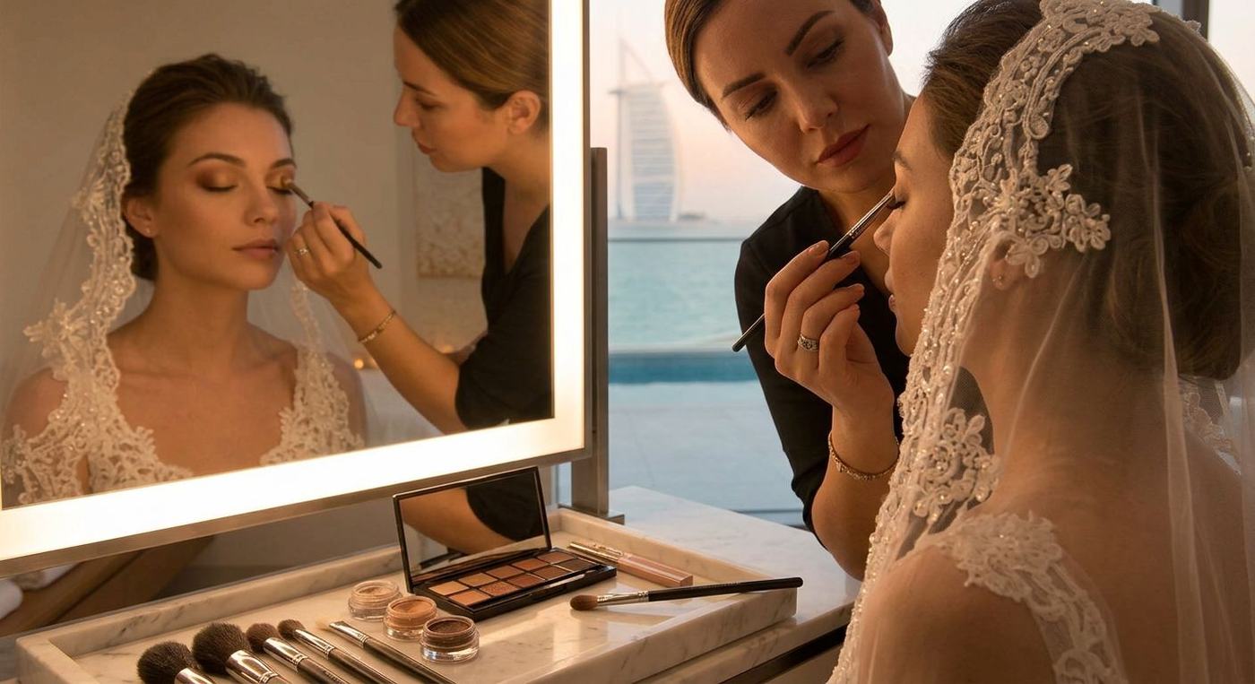 Makeup artist applying soft glam eyeshadow
