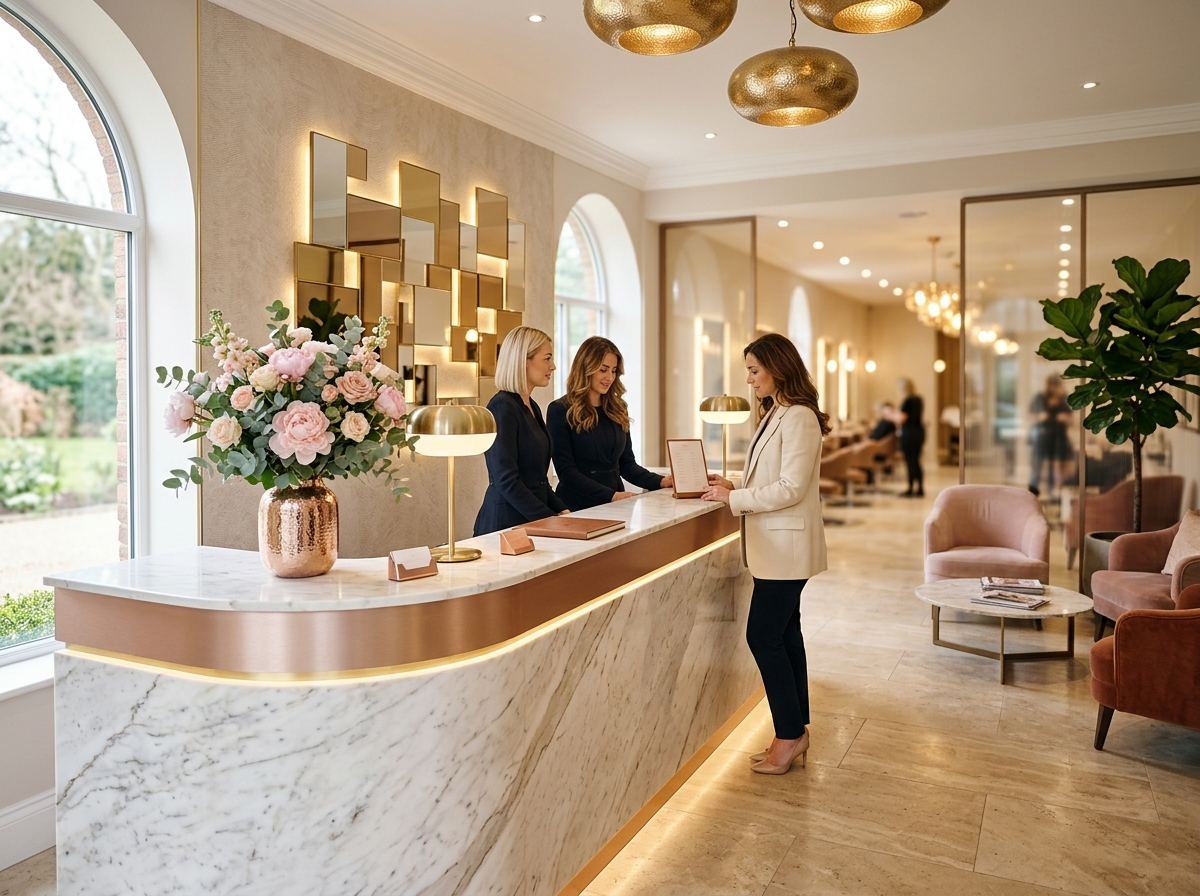 A radiant guest enjoying a luxury treatment at GlowPlus Beauty salon in Dubai
