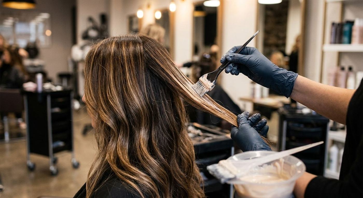Signature balayage and glossy hair styling