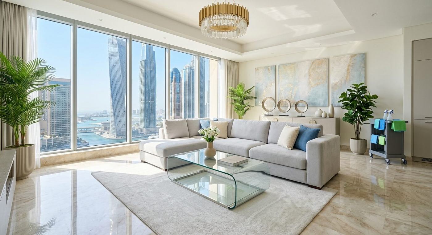 Bright living room after a professional clean