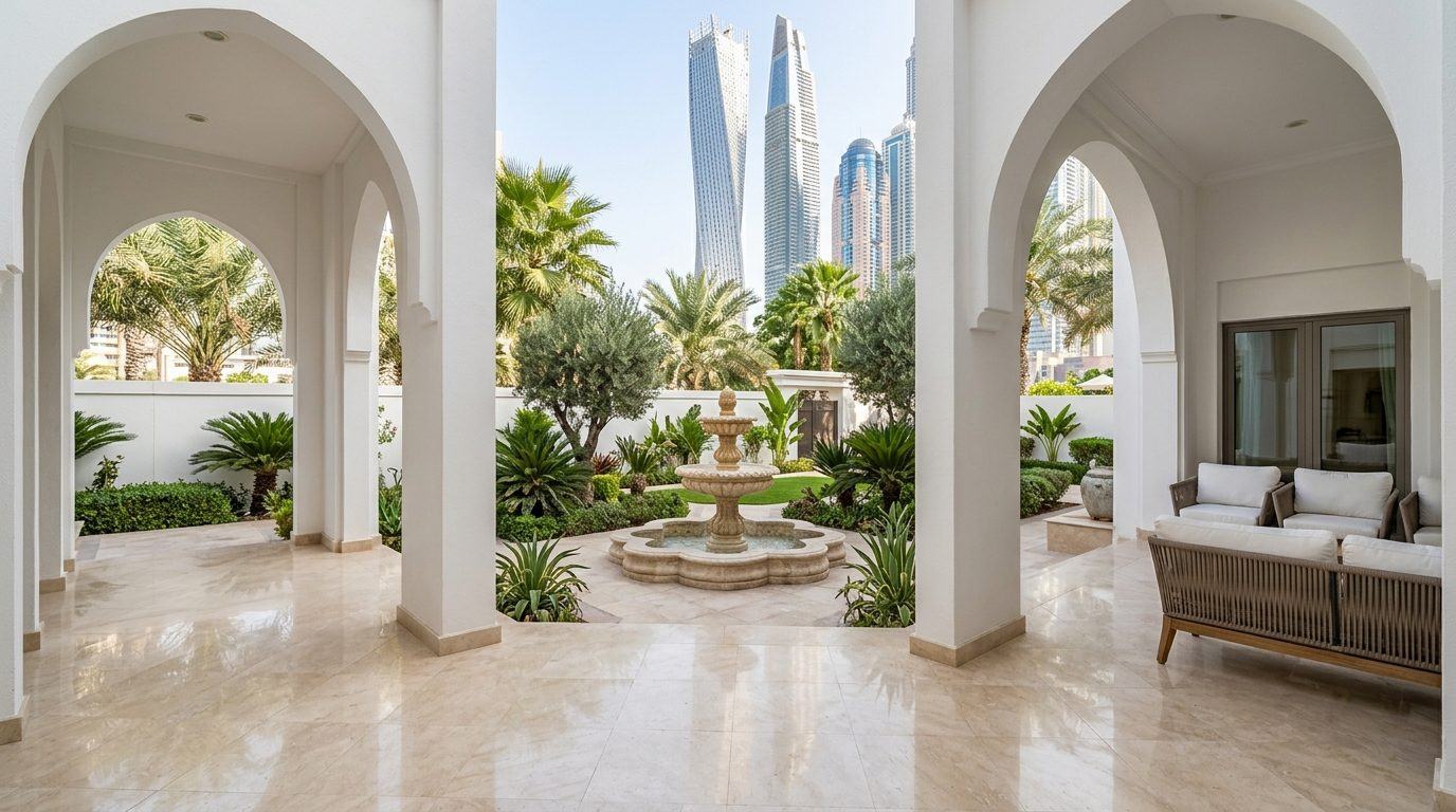 Immaculate villa courtyard cleaned by the team