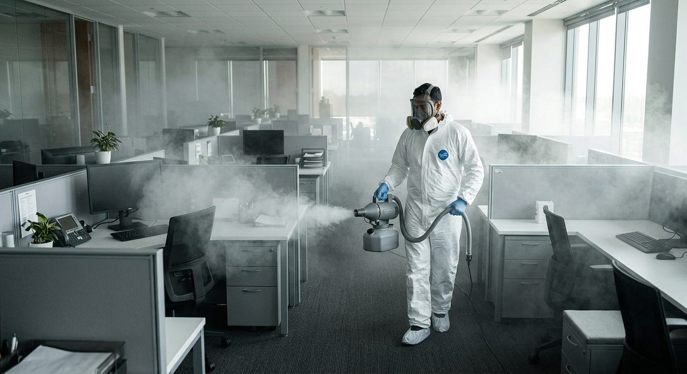 CleanSurface technician applying sanitization and disinfection treatment