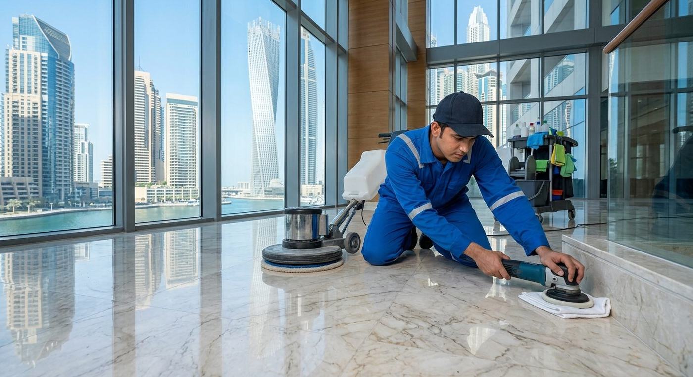 CleanSurface specialist performing marble and glass restoration cleaning