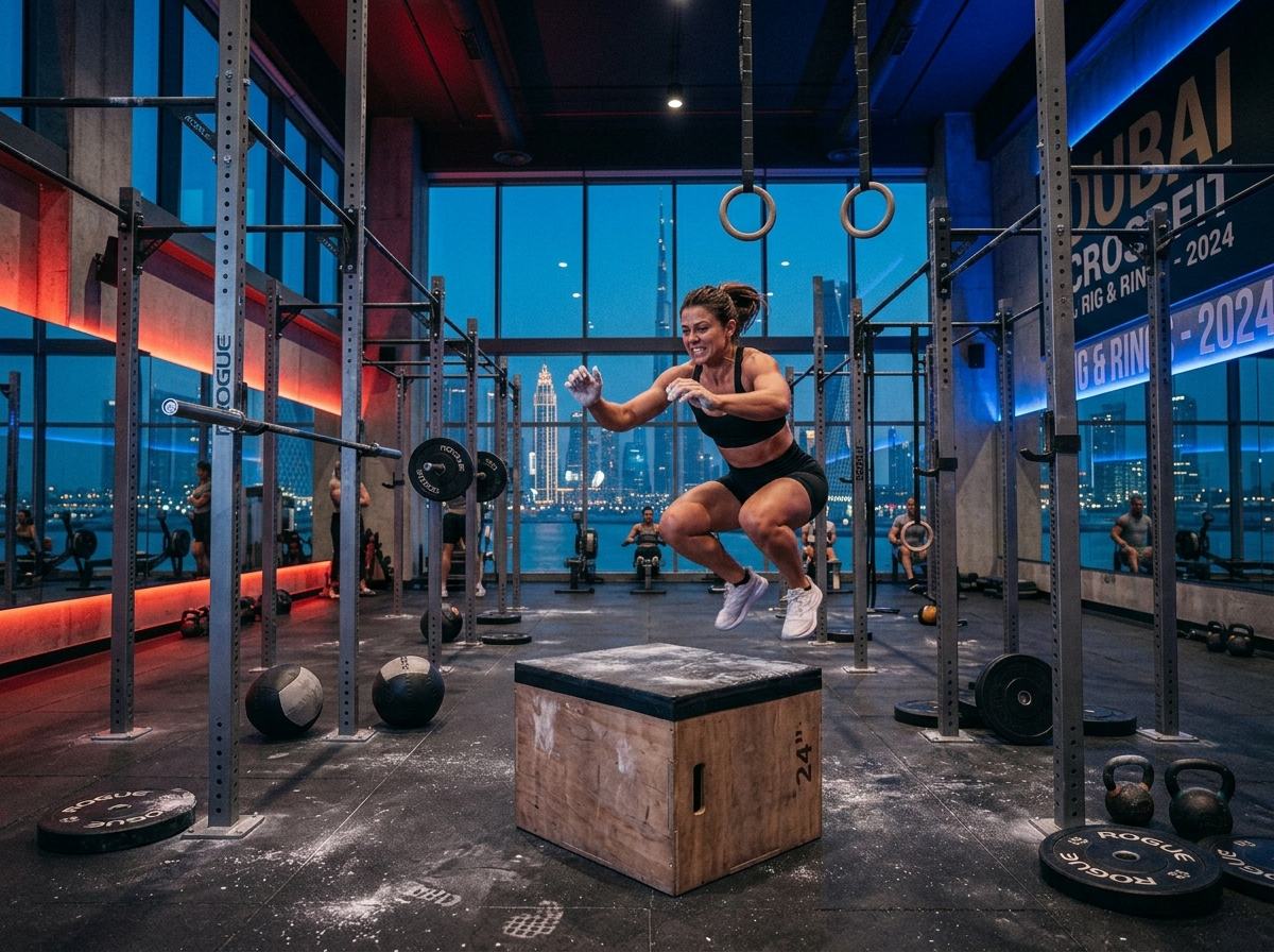 CrossFit class doing box jumps in the box area
