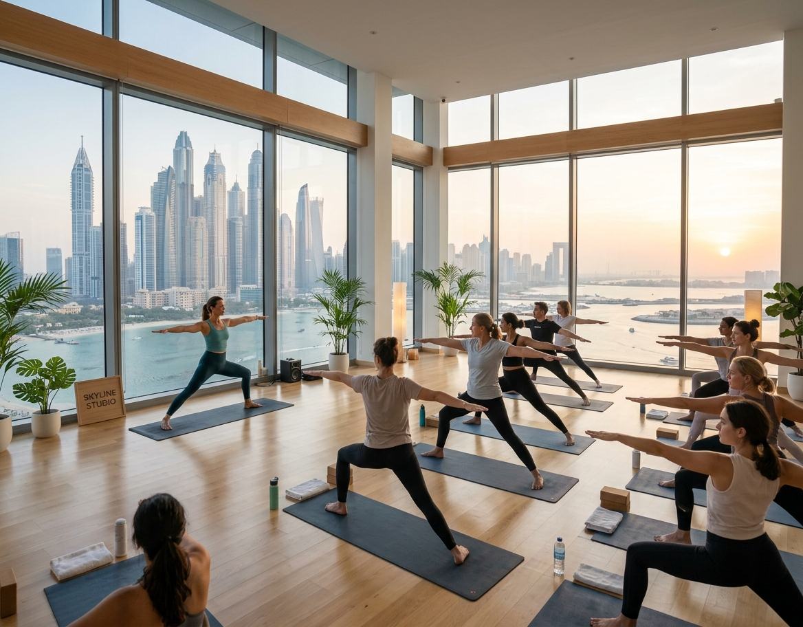 Yoga class in the TheFit skyline studio