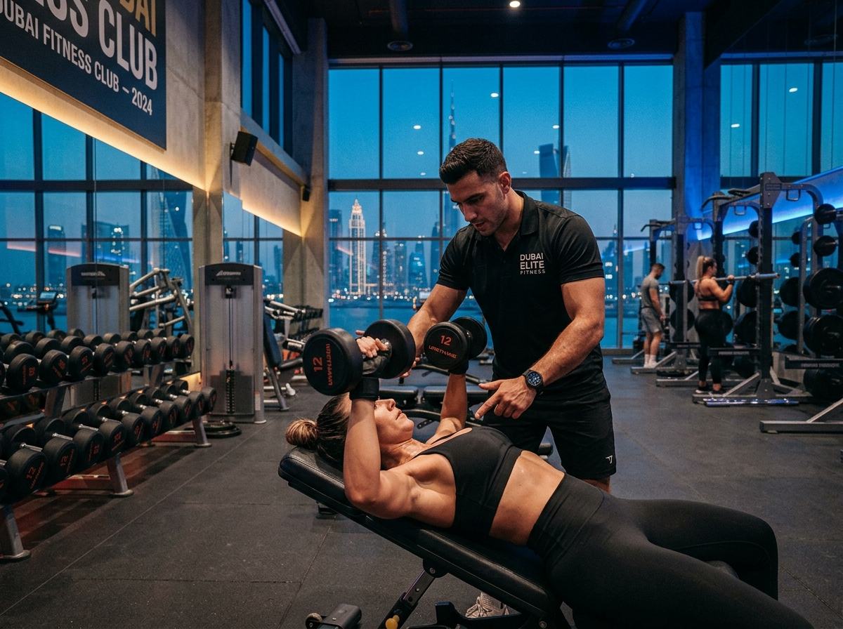 Personal trainer coaching a client in the gym