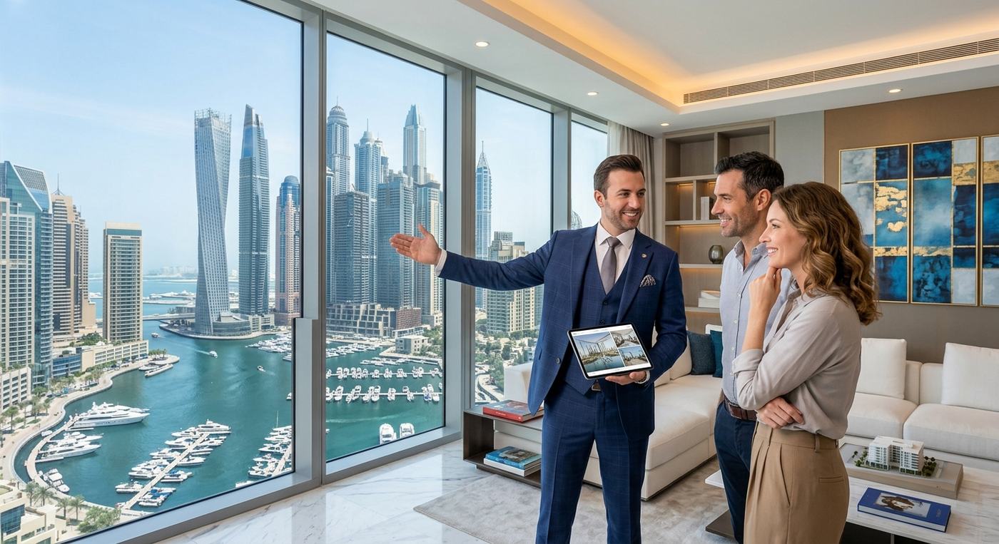 The StraightHeight team presenting a luxury waterfront residence