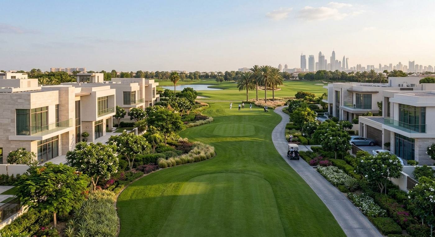 Villas around the golf course in Dubai Hills Estate