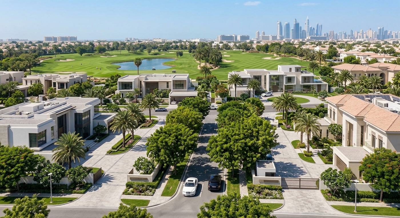 Manicured mansions in Emirates Hills gated community