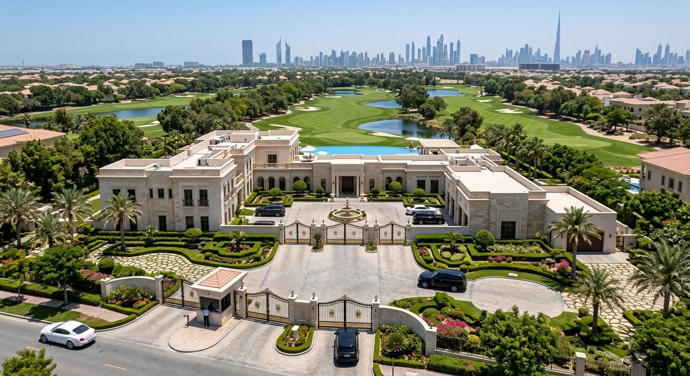 Seven-bedroom gated mansion overlooking golf course in Emirates Hills