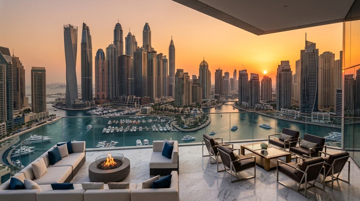 Sky penthouse above the Dubai Marina with harbour views