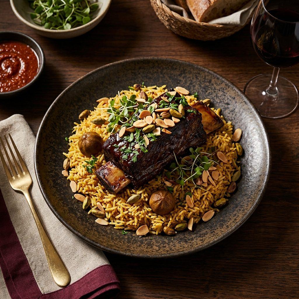 Wagyu Machboos, slow-braised short rib over spiced rice